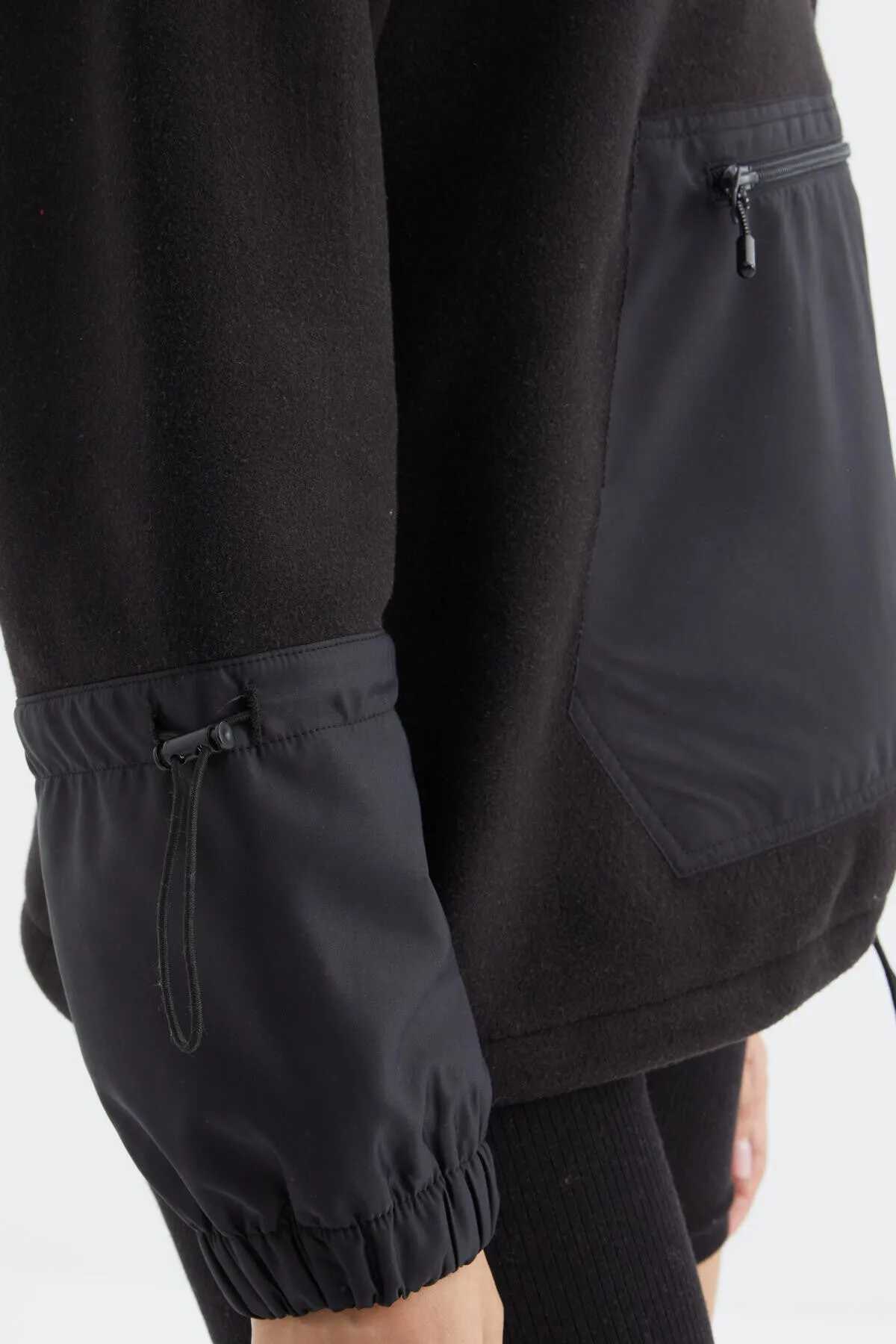 etek ucu büzgülü yarim fermuarli oversize kadin polar sweatshirt - 97238